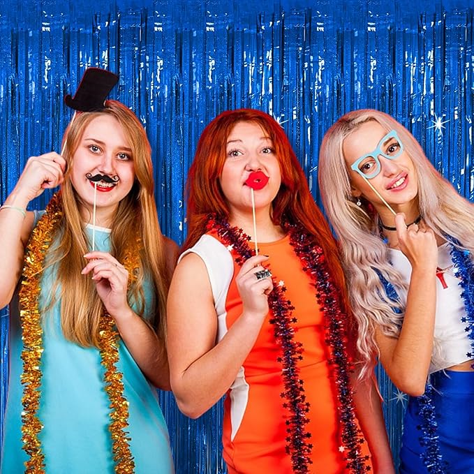 3 Pack Blue Backdrop Party Streamers Ocean Themed Decor Birthday Party Decorations Foil Fringe Backdrop Curtain Graduation Bachelorette Winter Holiday Gender Reveal Party Decorations Supplies