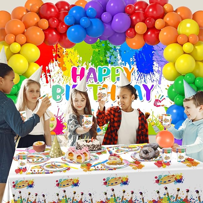 Paint Party Decorations 300 Pcs Paint Splatter Plates Napkins Cups Banner Balloons Tablecloth Colorful Graffiti Art Birthday Party Decorations Sip Party Supplies Serve 24