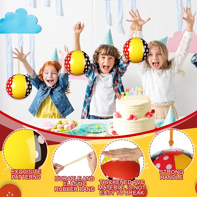 12 Pcs Red White Polka Dots Punching Balloons for Kids PVC Inflatable Punch Bouncy Balloon Heavy Duty Cartoon Party Favors Goodie Bags Stuffers Classroom Rewards Carnival Toy Prizes