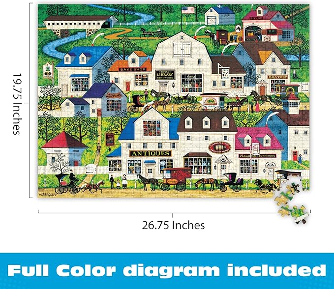 Buffalo Games - 1000 Piece Jigsaw Puzzle Charles Wysocki Shops and Buggies, Made in USA, Premium Recycled Board, Reference Diagram, Giftable
