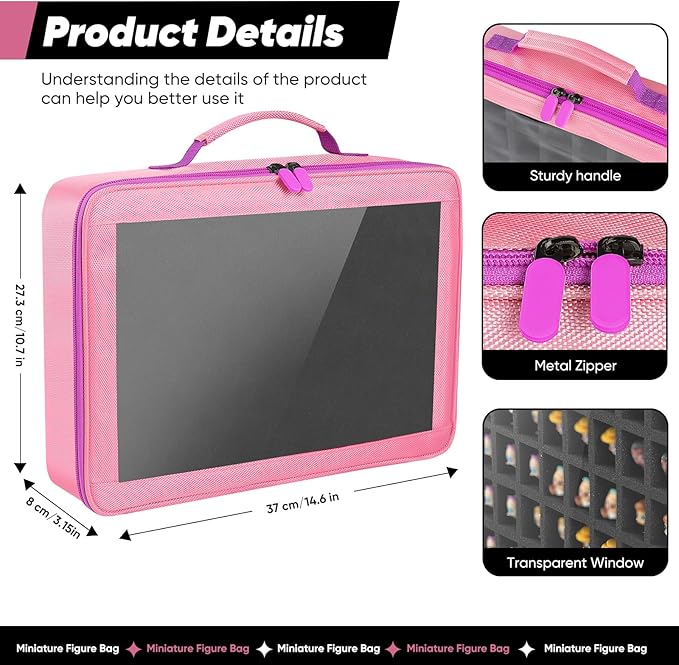 Toy Storage Case Compatible with Disney Doorables Collectible Mini Figures.Toys Display Bag with 2 Layers of Foam with Pre-Cut Grooves.Holds 90 Mini Figures.(Case Only) (Pink)