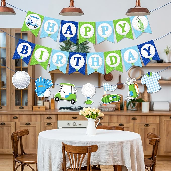 CC HOME 3Pcs Golf Happy Birthday Banner Golf Ball Party Hanging Banner Gym Ball Sports Theme Birthday Bridal Wedding Baby Shower Boys Girls Kids Home Classroom Party Supplies Decoration