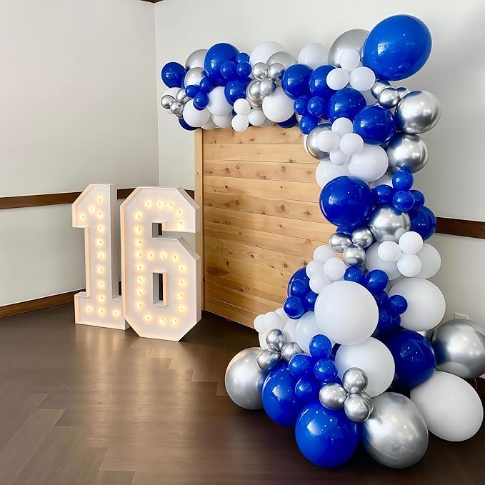 Royal Blue and Silver Balloons for Graduation Party Decorations, 12In Dark Navy Blue and White Balloons with Metallic Silver Star Balloon for Graduation Father's Day Birthday Baby Shower Party Decor