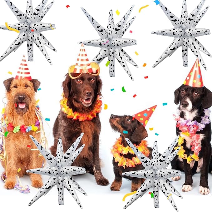 6 Pcs Spots Star Foil Balloons One-Piece 14-Pointed Star Balloon 4D Starburst Cone Mylar Balloon 22inch Christmas Birthday Wedding Wedding Anniversary Party Supplies (Spots)