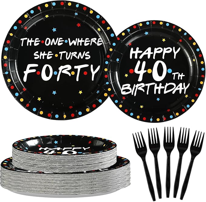 Grencian 72Pcs iFriends Themed Birthday Party Decorations 40th Birthday Plates The One Where She Turns 40 Tableware Set for Women 40 Year Old iFriends TV Show Fans Party Decorations