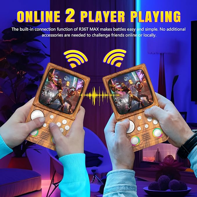 R36T MAX Upgraded Retro Handheld Game Console with 4000mAh Battery, 4.0'' IPS Screen, Retro Gaming Console with Portable Case, Supports WiFi Networked Fighting and OTG(Wood Grain Brown)