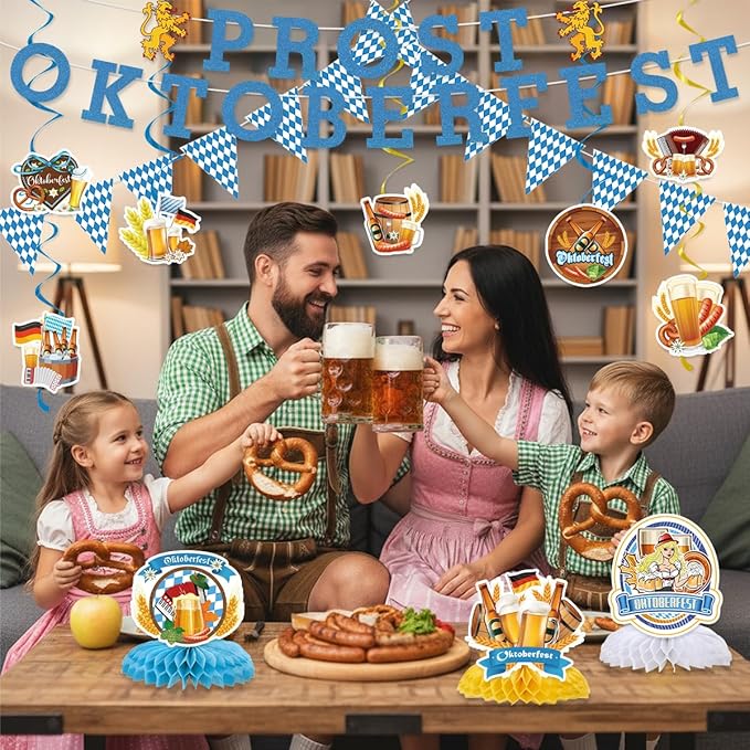 Oktoberfest Decorations Include Prost Oktoberfest Glitter Banners Hanging Swirls Honeycomb Centerpieces Bavarian Pennant Banners German October Festival Decorations Beer Theme Party Supplies