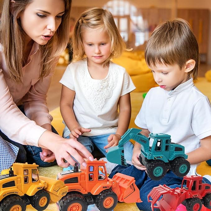 4PCS Construction Toys,Friction Powered Construction Truck Toys Vehicles,Mini Construction Vehicles Toys Sand Truck Toys,Bulldozer Excavator Roller Truck Toys Gift for Kids Boys Girls