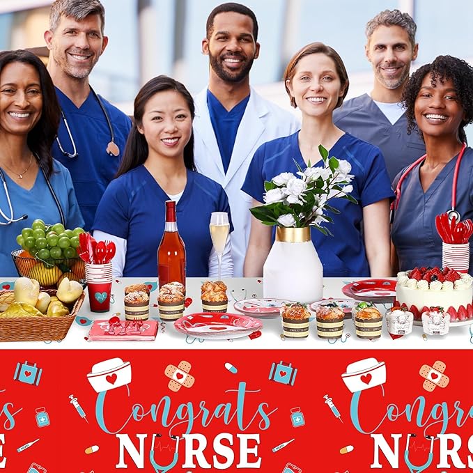 Zubebe 173 Pcs Nurse Graduation Party Supplies 2026 Serve 24 Guests Congrats Nurse Banner Dinner Dessert Plates Cups Napkins Tablecloth Medical Birthday Party Tableware Set for Rn Doctor Graduation