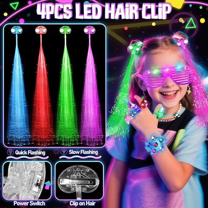 73PCS Glow in the Dark Party Supplies for Kids Adults, Light Up Party Favors with Glow Glasses, Spinner Bracelets, Slingshot, Bulk Glow Party Favors for Kids Halloween, Neon Party Supplies Accessories