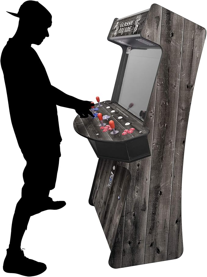 Creative Arcades Full Size Stand-Up Commercial Grade Arcade Machines | 4 Player | 3500 Games | 32" LCD Screen | 4 Sanwa Joysticks | Trackball | Woodgrain | 2 Stools Included | 3 Year Warranty