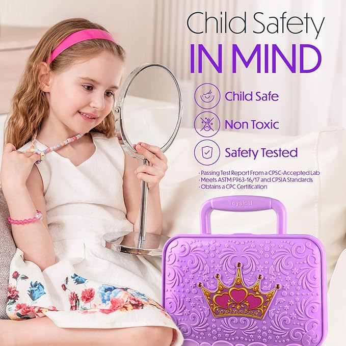 Toysical Kids Makeup Kit, 51 PCS Pretend Play Set for Kids, Real Makeup Toys for Girls, Non Toxic, Princess Toys for Girls, Birthday Gift for 3 4 5 6 7 8 9 10 Years Old Children