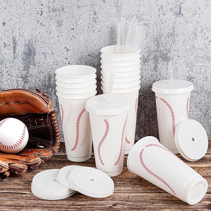 Hxezoc 16 Pieces Plastic Baseball Cups Reusable Cute Party Cups 24 oz Sports Party Gifts for Baseball Game Sport Birthday Party Decoration Supplies
