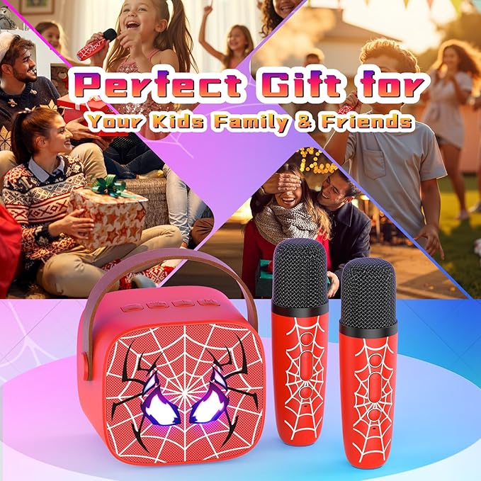 Mini Karaoke Machine for Kids, 2 Wireless Microphones with Bluetooth Portable Speaker & Dynamic LED, Kids Karaoke Machine for Girls Boys Ages 3-12+, Christmas/Birthday Gifts/Toys for Party & Playing