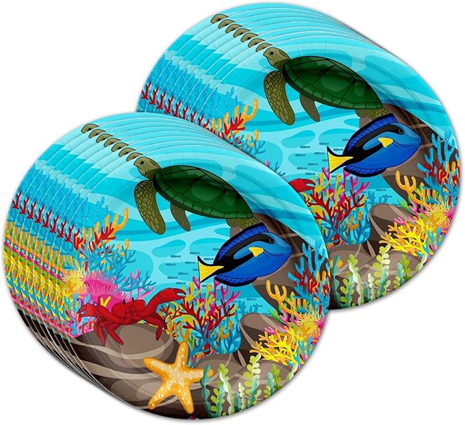 Ocean Sea Life Birthday Party Supplies Set Plates Napkins Cups Tableware Kit for 16