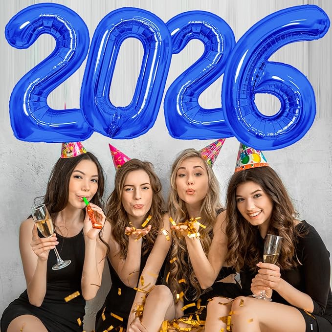 KALOR 42 Inch 2026 Dark Blue Foil Mylar Number Balloons, 2026 New Years Decorations for 2026 Happy New Year Eve and Graduations Party Supplies