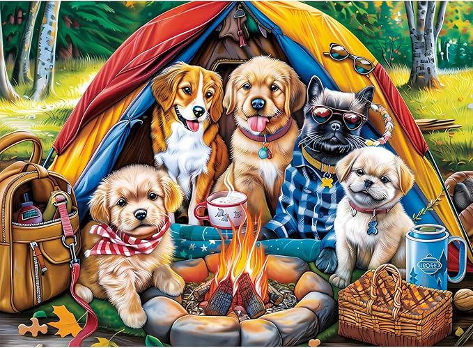 300 Pieces Puzzle for Adults | Family Campsite Large Piece Puzzle | Recycled Cardboard Jigsaw Puzzle 300 Pieces | Challenging Game Home Decor Birthday Party Gift Toy for Adults Kids Seniors 20.5*15 in