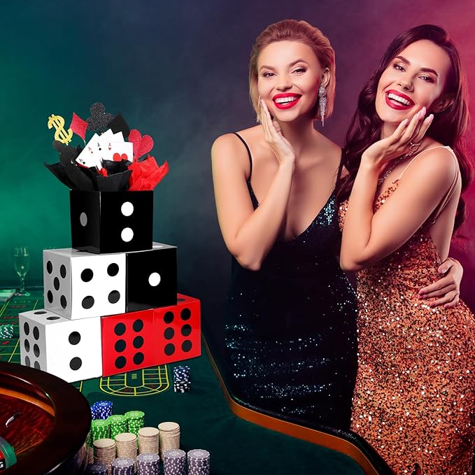 Zhanmai 24 Set Casino Theme Party Decorations 6 x 6 x 6 Inch Paper Poker Boxes Casino Centerpiece Sticks for Table Game Theme Night Decoration Gift Box for Poker Birthday Party Supplies