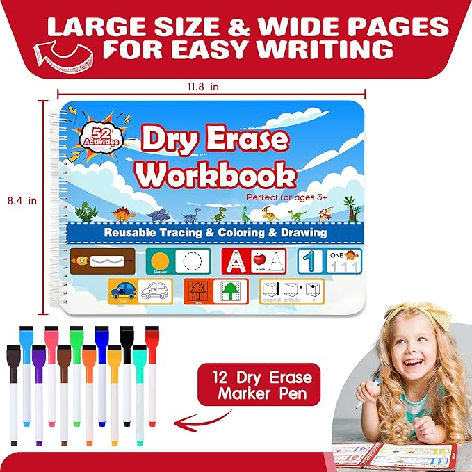 RichBoy Preschool Learning Activities Tracing Books for Kids, Montessori Handwriting Practice Letter Tracing Kindergarten Workbooks, Alphabet Learning Books - 3 4 5 6 Year Old Boy Gifts (52 Pages)