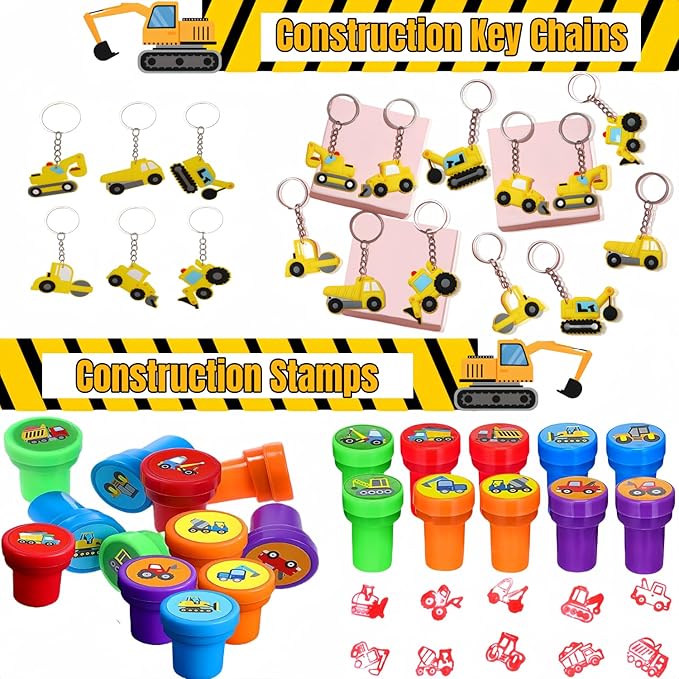 208PCS Construction Birthday Party Favors,construction birthday party supplies,excavator birthday decorations-Available for 12 People.