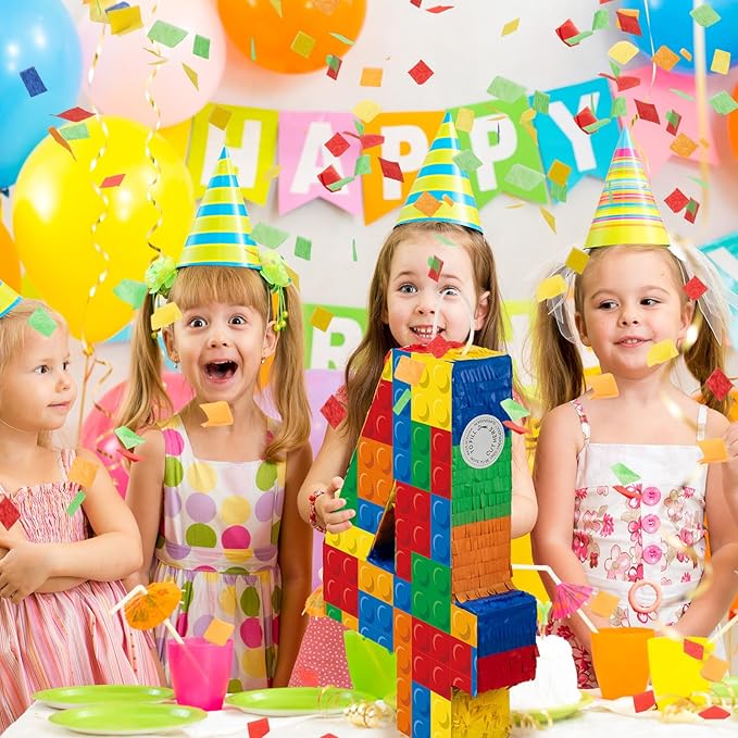 Number 4 Building Blocks Piñata 16.5 Inch Party Supplies Birthday Party Decorations Piñata with Confetti Blocks Theme Fiesta Anniversary Celebration