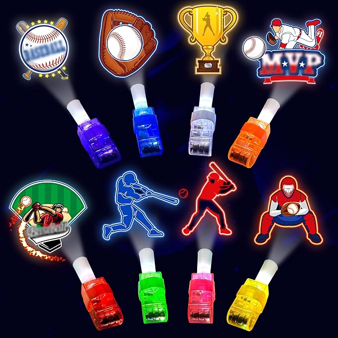 24PCS Baseball Party Favors-LED Finger Lights：Glow-in-the-Dark Light-Up Toys Bulk for Kids,Baseball Theme Birthday Party Decorations Supplies, Kids' Party Goodie Bags, Classroom Prizes, Fun Gifts