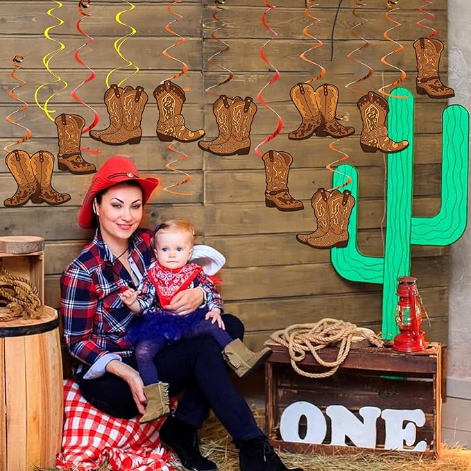 58 PCS Cowboy Party Decorations West Cowboy Themed Party Hanging Swirls Wild Western Cowboys Boot Hanging Decorations for Cowboy's Birthday Decor Country Themed Decor Baby Shower