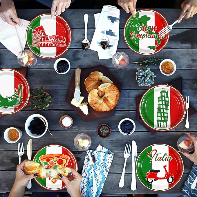 60Pcs Italian Flag Birthday Paper Plates 9" Disposable Heavy Duty Italy Flag Dessert Plates Red White and Green Dessert Plate for Pizza Italian Holiday Family Reunion Dinner Party Decorations ﻿
