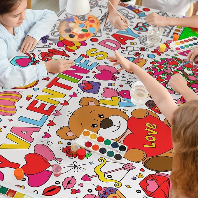 Gatherfun Valentine's Day Activity Poster - 31.5 x 72 Inches, Happy Valentine's Day Party, Versatile Paper Coloring Banner/Table Cover for School Parties and Special Events Decoration