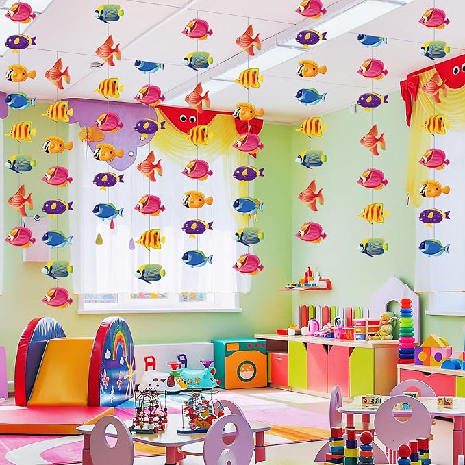 8 Pieces Under The Sea Party Decorations Tropical Fish Garlands Ocean Fish Paper Cutouts Hawaii Hanging Banner Decor for Summer Underwater Theme Birthday Baby Shower Party Supplies