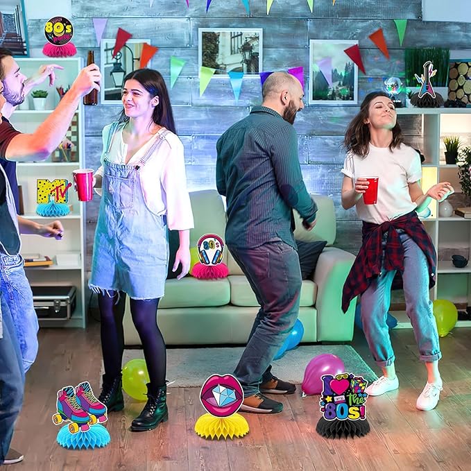 10 Pcs 80s Party Decorations, 1980s Table Honeycomb Centerpieces Back to the 80s Decor for Retro Party Photo Props Birthday Wedding Anniversary Favors Supplies