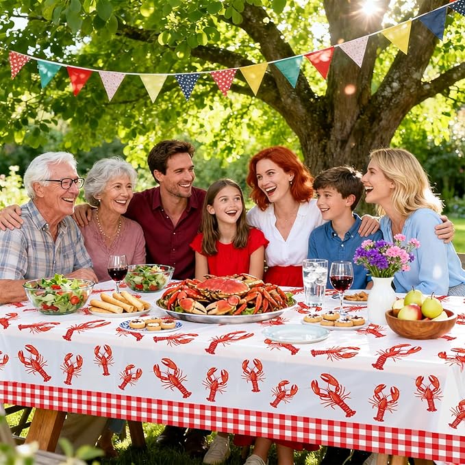 4 Pcs Crawfish Tablecloths, Plastic Seafood Decorations Crawfish Tablecloths for Seafood Boil Party Supplies Crayfish Boil Theme Party, 51 x 86 inch