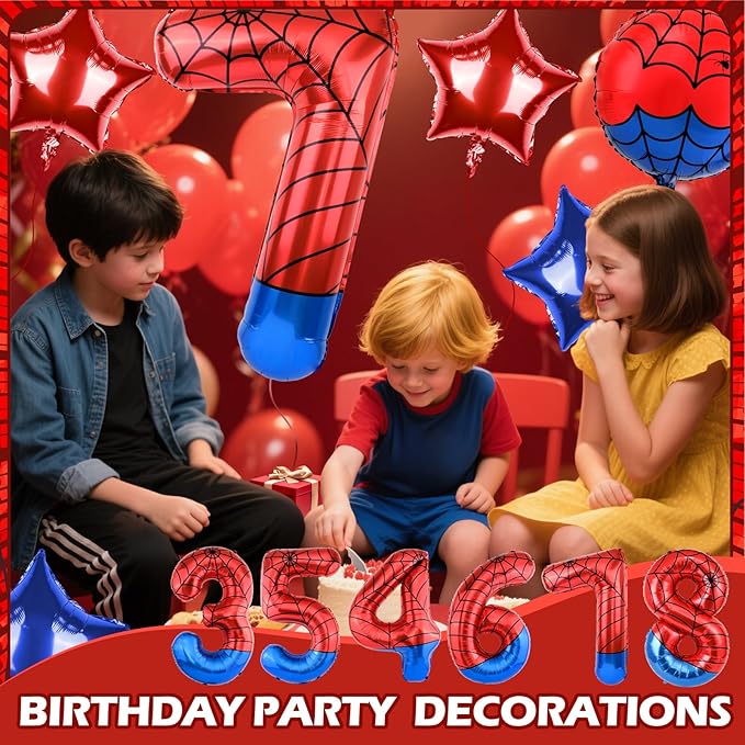 40 Inch Spider Theme Number Balloon, Number Block Foil Number 7 Balloons Large Big Numbers Helium Balloon for Girls Boys 7th Birthday Theme Party Decorations (Number 7)