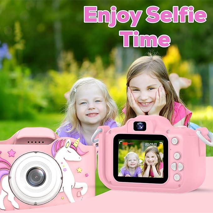 Unicorn Kids Camera for Girls Age 3-12, Selfie Camera for Girls, 1080P HD Kids Video Camera – Christmas Birthday Gift for 3 4 5 6 7 8 Year Old, Toy Digital Camera for Toddlers with 32GB SD Card – Pink