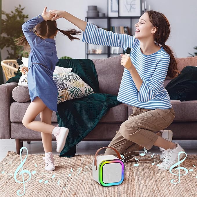 Mini Karaoke Machine for Kids with 2 Wireless Microphones and Lights, Bluetooth Connect Phone to Sing, 4-12+ Year Old Girl Boy Birthday Gifts, Teen Girl Gifts Trendy Stuff