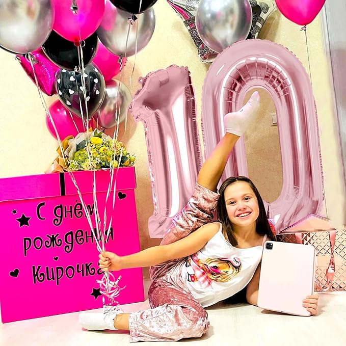 Bow Number 0 Birthday Balloons, 40”Pink Aluminum Foil Balloons Happy Birthday Balloon for Girl Birthday Party, Princess, Coquette Party Decorations Supplies