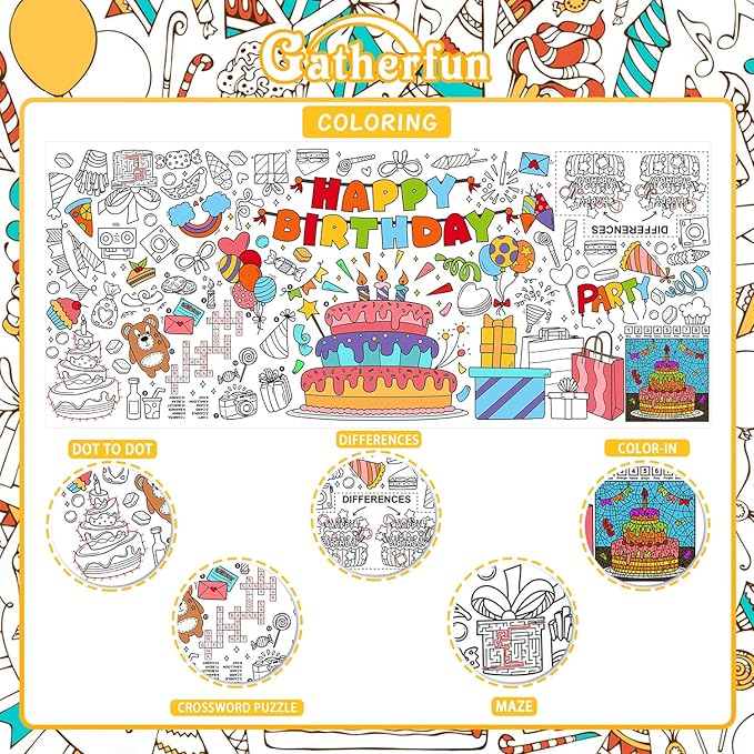 Gatherfun Giant Coloring Poster for Classroom Wall - Versatile 31.5 x 72 Inches Birthday Activity Poster/Table Cover, School Parties, Birthday Party and Special Events Decoration