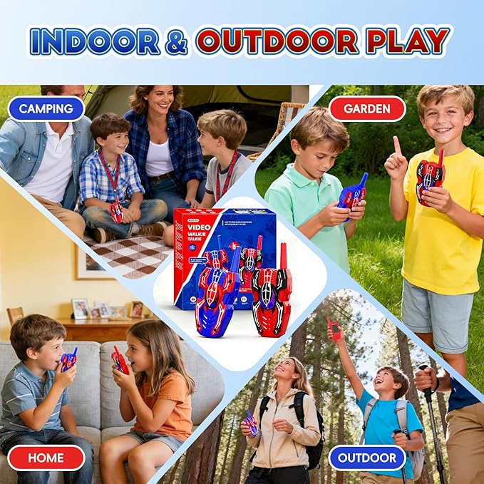 Video Walkie Talkies for Kids, 2 Pack Rechargeable Kids Walkie Talkies with Screen & 5 Voice Changer, Long Range Indoor Outdoor Toys for 3-12 Year Old Boys Girls, Easter Birthday Gifts, Spider