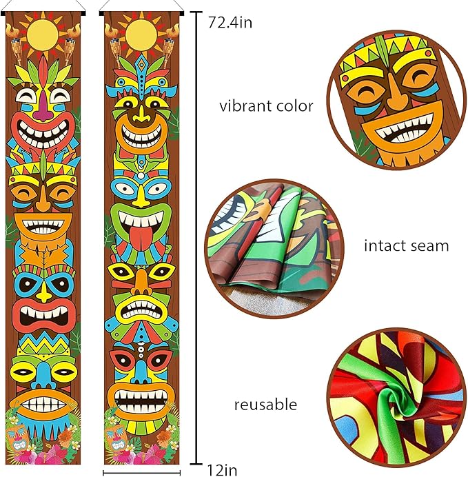 Hawaiian Luau Party Decoration Supplies, Tiki Totem Door Banner Sign for Aloha Hawaii Luau Tropical Moana Birthday Party Decorations, Tiki Decorations Outdoor