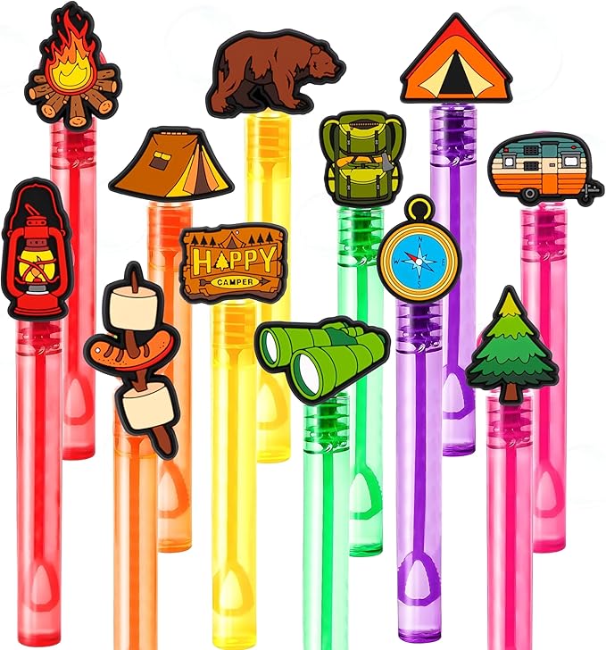 Camping Party Favors for Kids – 24PCS Outdoor Adventure Bubble Wands, Great for Birthday Supplies, Pinata Fillers, Goodie Bags & Classroom Rewards