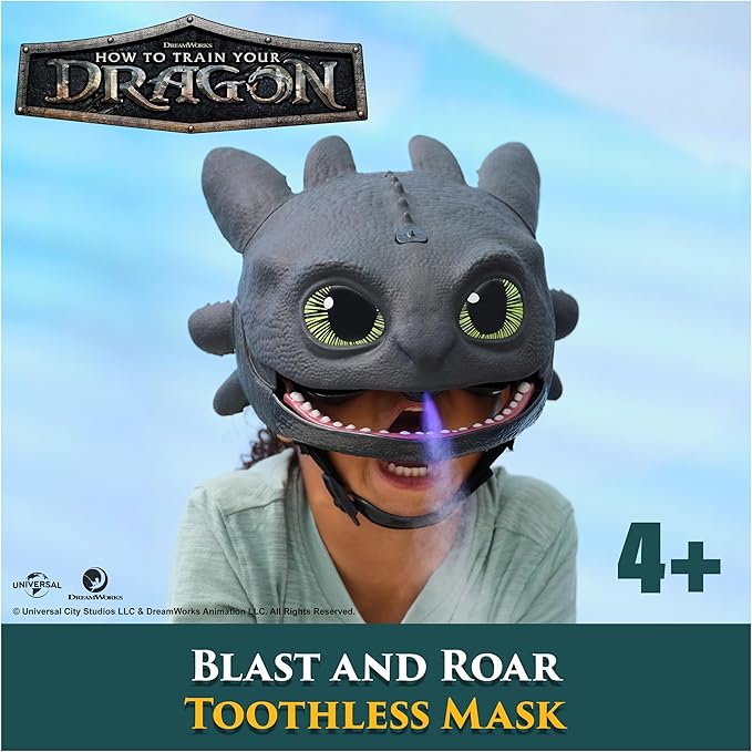 Dreamworks Dragons How To Train Your Dragon, Electronic Blast & Roar Toothless Mask, Kids Dress Up & Pretend Play Costumes for Boys & Girls Ages 4 & Up
