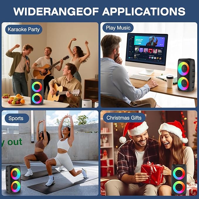 Karaoke Machine for Adults Kids,Colorful LED Lights, Portable Bluetooth Speaker with 1 Wired Mic Support TWS/TF/USB/AUX for Home Party Stage,Outdoor, Xmas Gifts,Outdoor