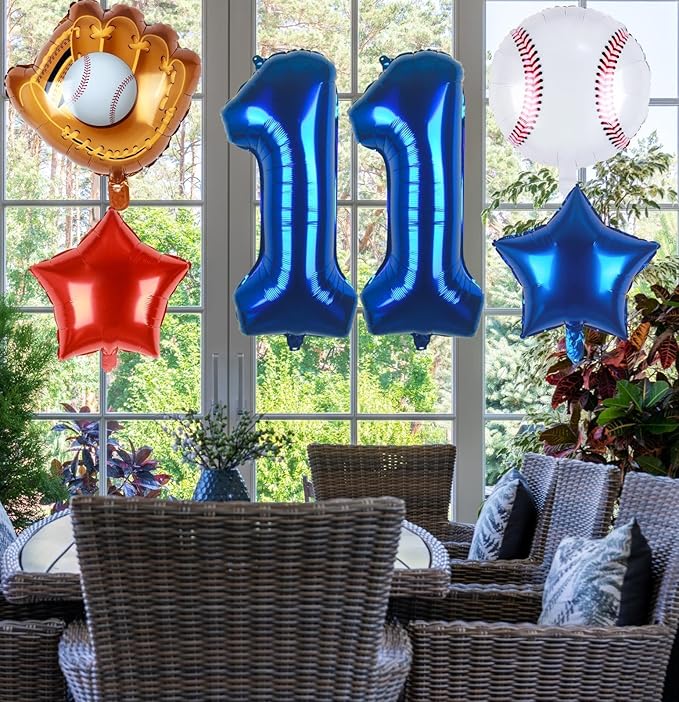 Baseball Balloons 11th Birthday Decorations for Boys | Baseball Birthday Decoration Sports Theme Party Supplies, 32Inch Foil Mylar Number 11 Balloon Navy Blue Red White Sports Balloon Arch Kits