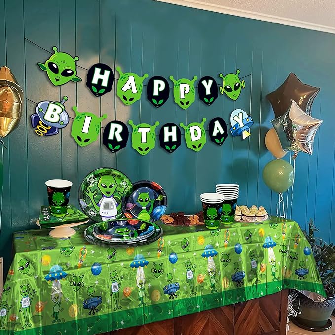 LaVenty Alien Theme Birthday Decoration Alien Prop Outer Space Party Decorations Alien Banner UFO Theme Birthday Party Supplies