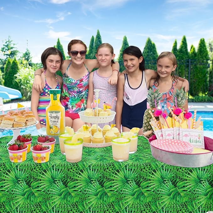 4 Pack Jungle Tablecloths Hawaiian Luau Tropical Palm Leaves Table Cloth Safari Theme Tablecloth Aloha Table Covers Safari Jungle Party Decorations Party Supplies 86 x 51 Inch (4)