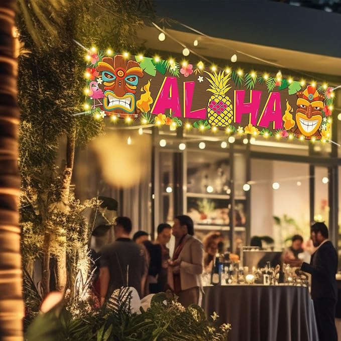 OuMuaMua Hawaiian Luau Party Decorations, Aloha Party Decorations, Tiki Decorations Aloha sign with Lights for Summer Aloha Moana Hawaii Luau Party Decoration, Tropical Birthday Tiki Party Supplies