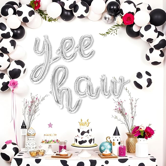 Yee Haw Balloons Yee Haw Banner for Cowgirl First Rodeo Birthday Western Cowboy Party and Yee Haw Bachelorette Decorations (Silver)