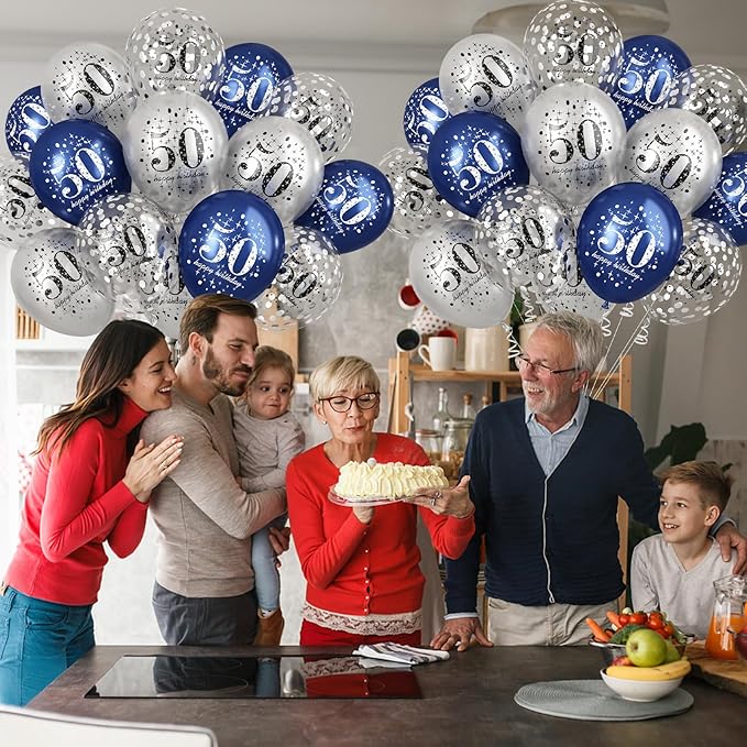 Happy 50th Birthday Balloons Navy Blue Silver, 15 Pieces 50th Birthday Decorations for Men, Blue Silver 50th Party Balloons for Him Age 50 Years Old 50th Birthday Party Decor Celebration Supplies