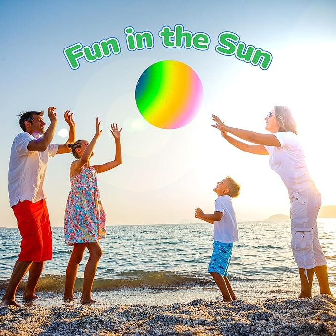 ArtCreativity Rainbow Playground Ball for Kids with Hand Pump, Bouncy 18 Inch Rubber Kick Ball for Backyard, Park & Beach Outdoor Fun, Beautiful Rainbow Colors, Durable Outdoor Toys for Boys & Girls
