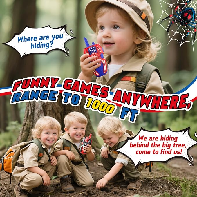 Walkie Talkies for Kids, Spider Toys 2 Pack Outdoor 2 Way Radio Toy Gifts Camping Brithday Gift Walkie Talkies for 3 4 5 6 7 8 9 10 Year Old Boys